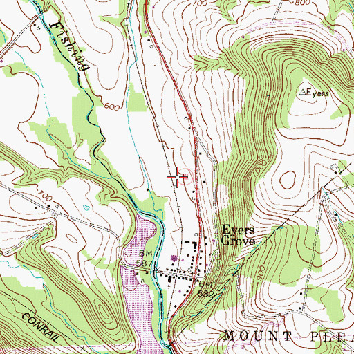 Topographic Map of Eyers Grove Census Designated Place, PA
