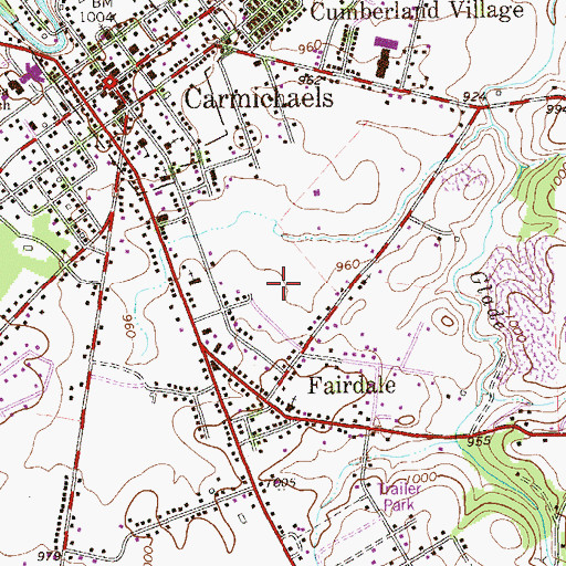Topographic Map of Fairdale Census Designated Place, PA