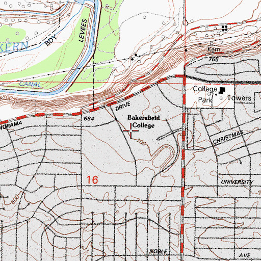 Topographic Map of Bakersfield College, CA