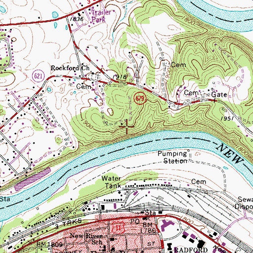 Topographic Map of Fairlawn Census Designated Place, VA