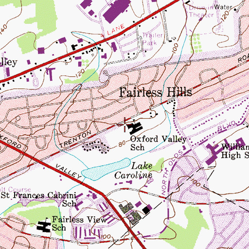 Topographic Map of Fairless Hills Census Designated Place, PA