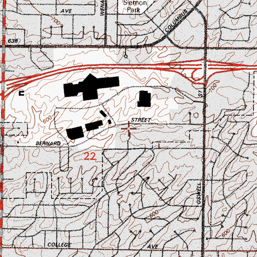Topographic Map of Bakersfield Junior Academy, CA