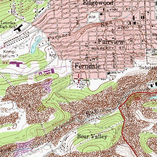 Topographic Map of Fairview-Ferndale Census Designated Place, PA