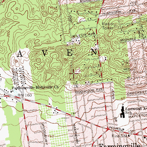 Topographic Map of Farmingville Census Designated Place, NY