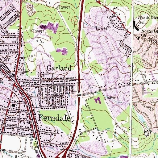 Topographic Map of Ferndale Census Designated Place, MD