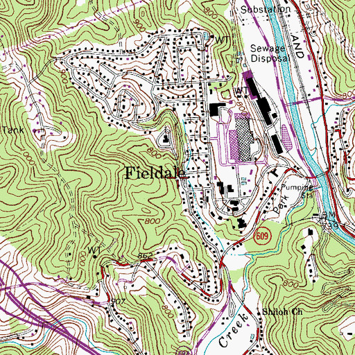 Topographic Map of Fieldale Census Designated Place, VA
