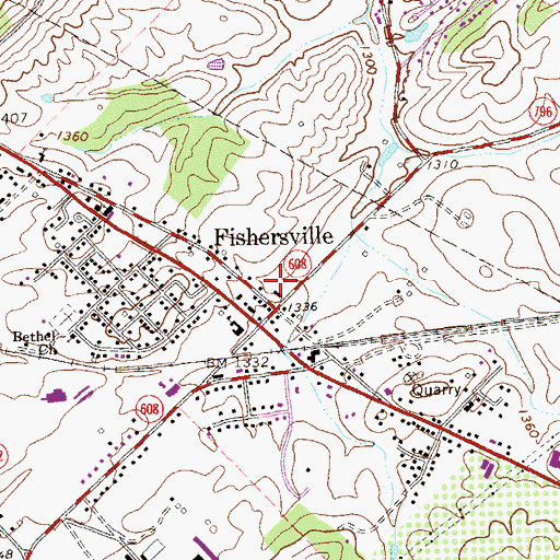 Topographic Map of Fishersville Census Designated Place, VA