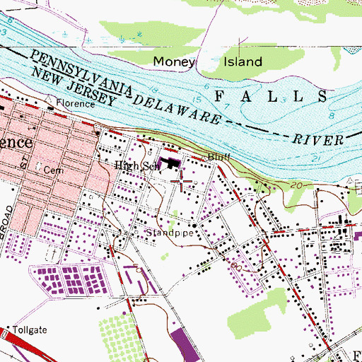 Topographic Map of Florence-Roebling Census Designated Place (historical), NJ