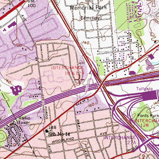 Topographic Map of Fords Census Designated Place, NJ