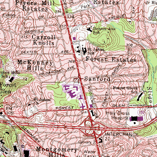 Topographic Map of Forest Glen Census Designated Place, MD