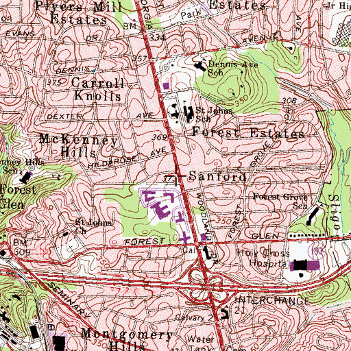 Topographic Map of Forest Glen Census Designated Place, MD