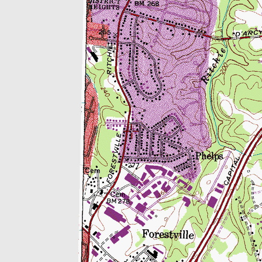 Topographic Map of Forestville Census Designated Place, MD