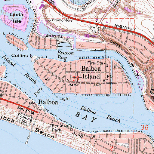 Topographic Map of Balboa Island, CA