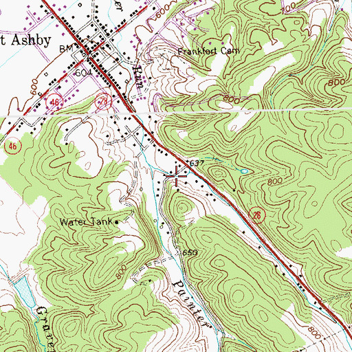 Topographic Map of Fort Ashby Census Designated Place, WV