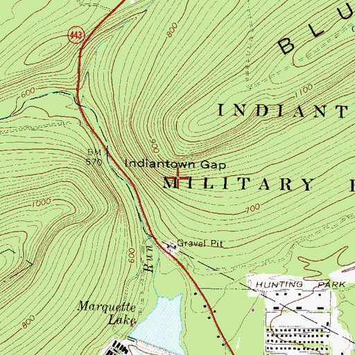 Topographic Map of Fort Indiantown Gap Census Designated Place, PA