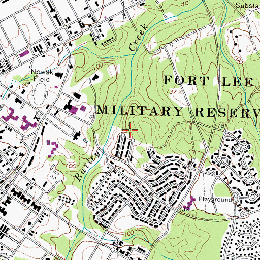 Topographic Map of Fort Lee Census Designated Place, VA