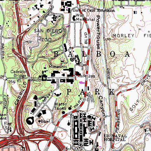 Topographic Map of Balboa Park, CA
