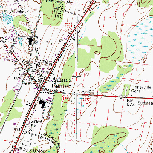 Topographic Map of Adams Center Census Designated Place, NY