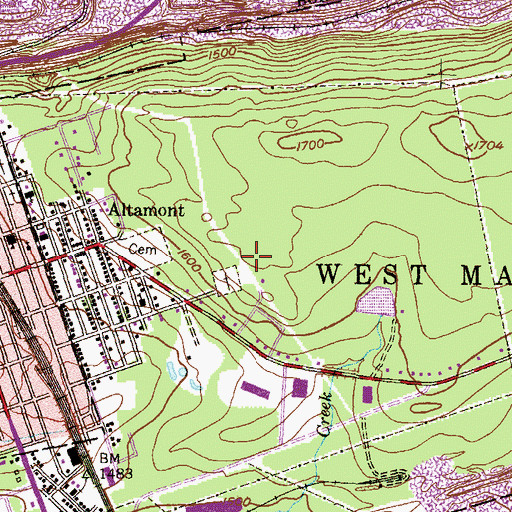 Topographic Map of Altamont Census Designated Place, PA