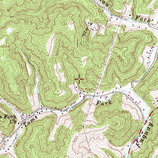 Topographic Map of Alum Creek Census Designated Place, WV