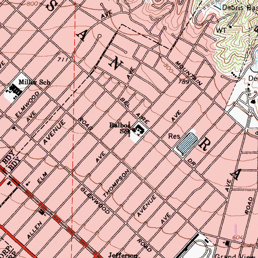 Topographic Map of Balboa Elementary School, CA