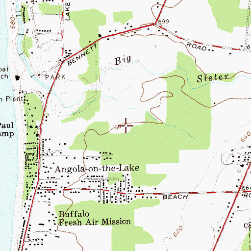 Topographic Map of Angola on the Lake Census Designated Place, NY
