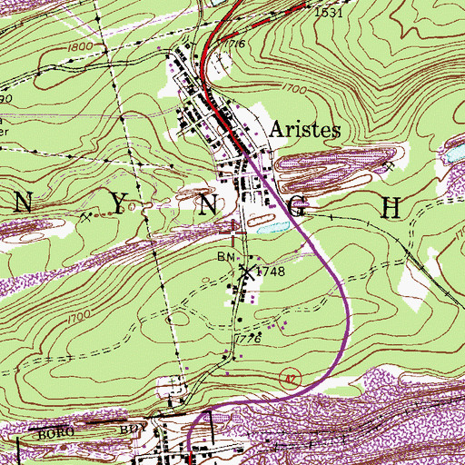 Topographic Map of Aristes Census Designated Place, PA