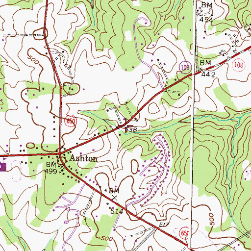 Topographic Map of Ashton-Sandy Spring Census Designated Place, MD