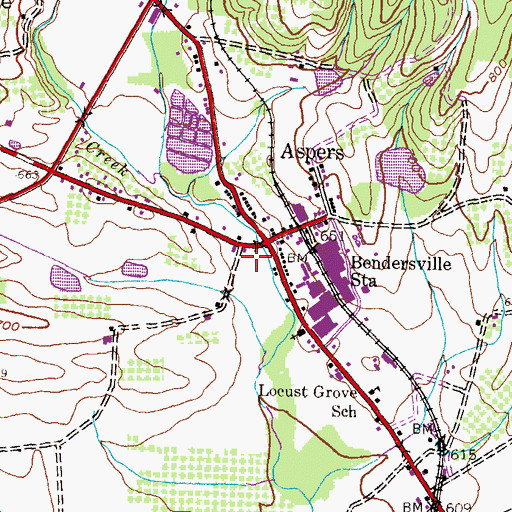 Topographic Map of Aspers Census Designated Place, PA