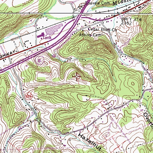 Topographic Map of Atkins Census Designated Place, VA