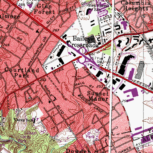 Topographic Map of Bailey's Crossroads Census Designated Place, VA