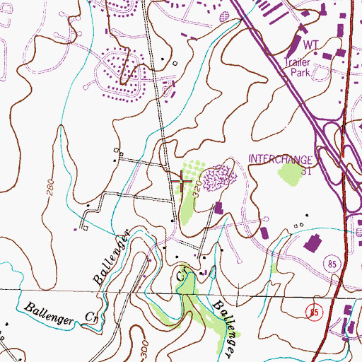 Topographic Map of Ballenger Creek Census Designated Place, MD