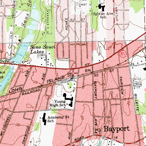 Topographic Map of Bayport Census Designated Place, NY
