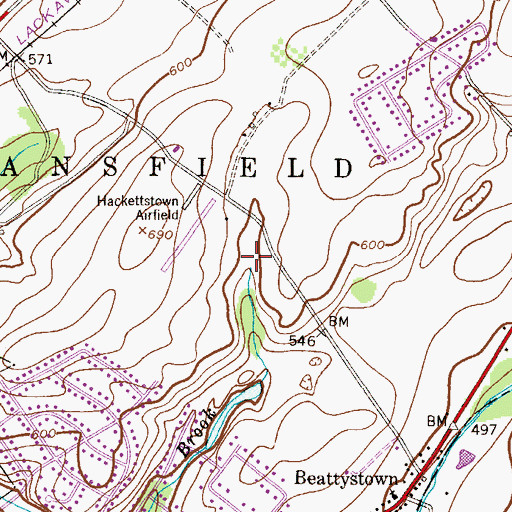 Topographic Map of Beattystown Census Designated Place, NJ