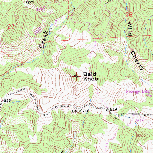 Topographic Map of Bald Knob, CA