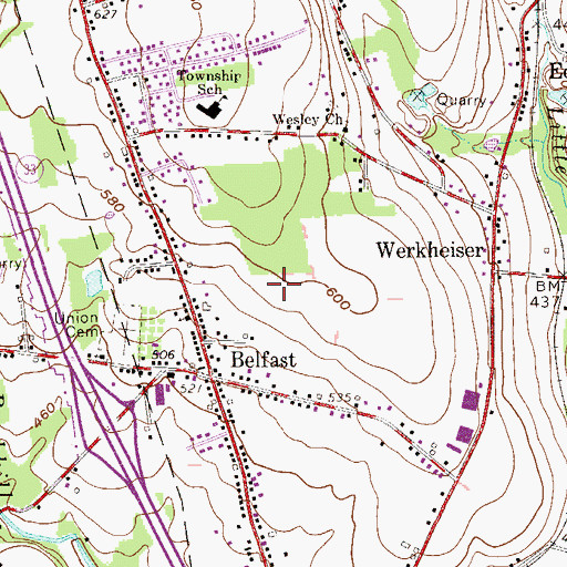 Topographic Map of Belfast Census Designated Place, PA