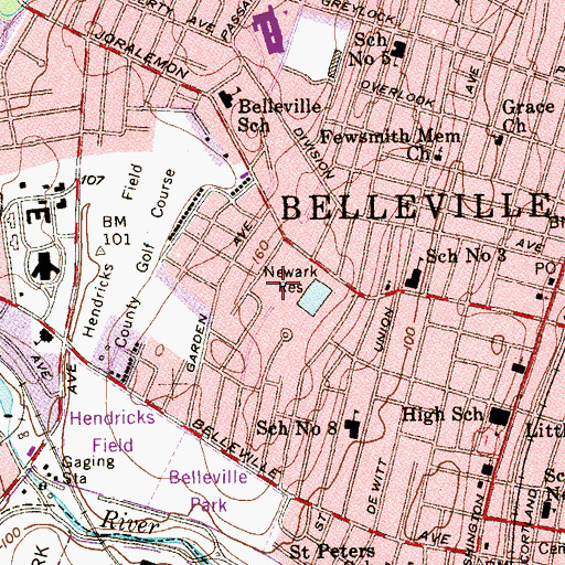 Topographic Map of Belleville Census Designated Place, NJ