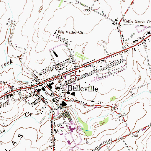Topographic Map of Belleville Census Designated Place, PA