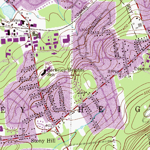 Topographic Map of Berkeley Heights Census Designated Place, NJ