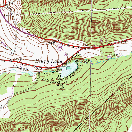 Topographic Map of Beurys Lake Census Designated Place, PA