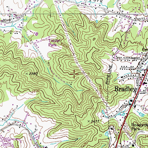 Topographic Map of Bradley Census Designated Place, WV