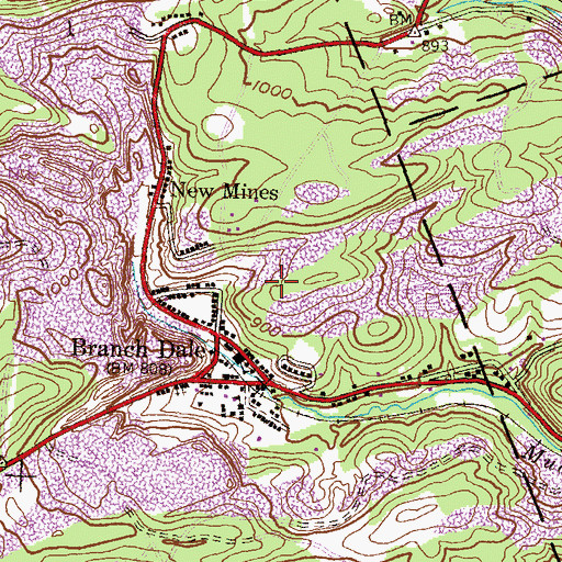 Topographic Map of Branchdale Census Designated Place, PA
