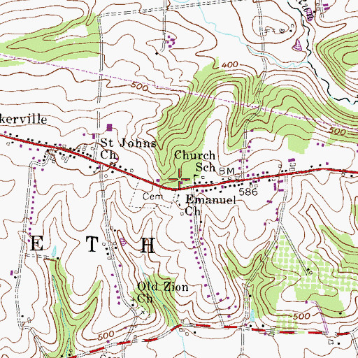 Topographic Map of Brickerville Census Designated Place, PA