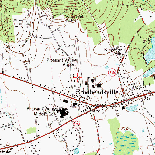 Topographic Map of Brodheadsville Census Designated Place, PA