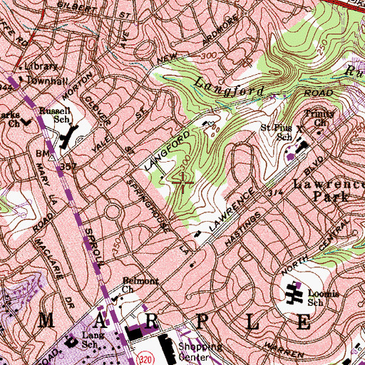 Topographic Map of Broomall Census Designated Place, PA