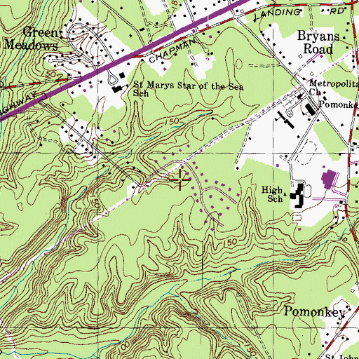 Topographic Map of Bryans Road Census Designated Place, MD