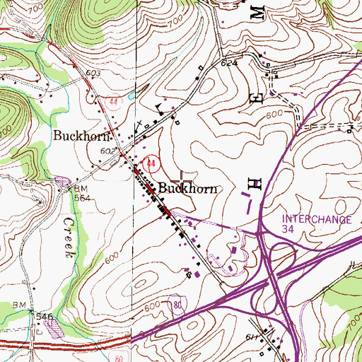 Topographic Map of Buckhorn Census Designated Place, PA