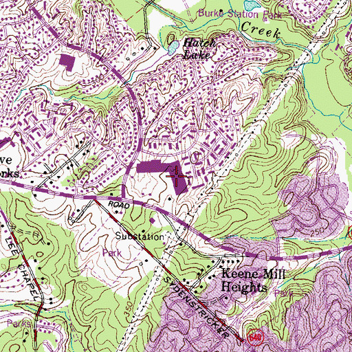Topographic Map of Burke Census Designated Place, VA