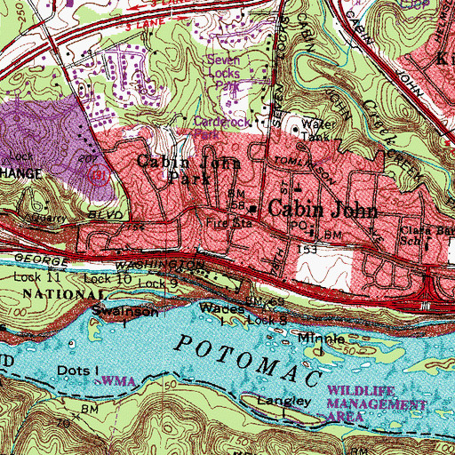 Topographic Map of Cabin John Census Designated Place, MD