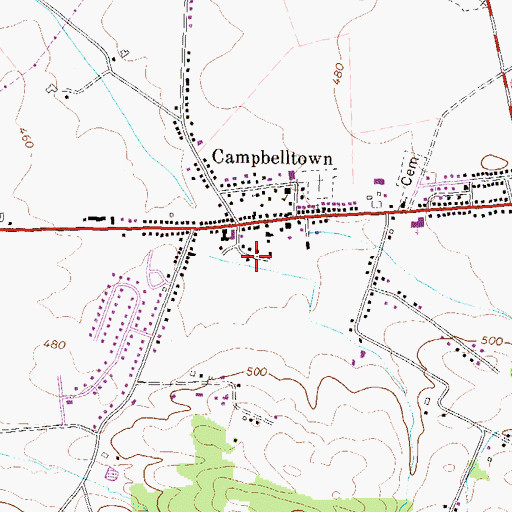 Topographic Map of Campbelltown Census Designated Place, PA